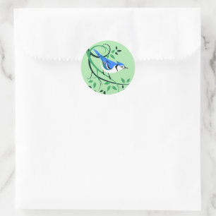 Bluejay op Tree Branch Ronde Sticker