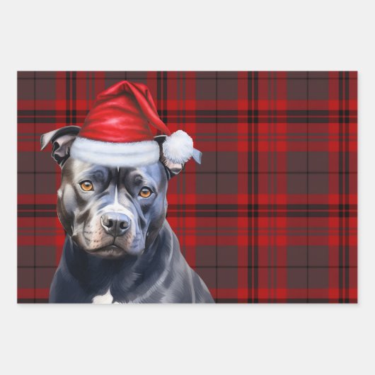 Bluenose Pitbull Christmas Dog Red Grey Plaid Inpakpapier Vel (Voorkant 3)