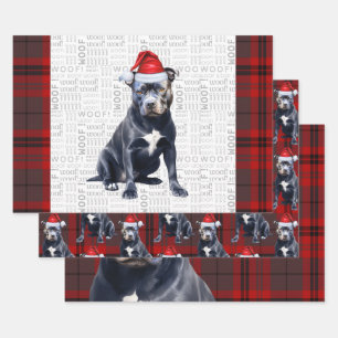 Bluenose Pitbull Christmas Dog Red Grey Plaid Inpakpapier Vel