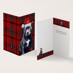 Bluenose Pitbull Dog Holiday Red Plaid Kerstmis Kaart