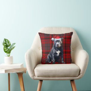 Bluenose Pitbull Dog Red Plaid Kerstvakantie Kussen