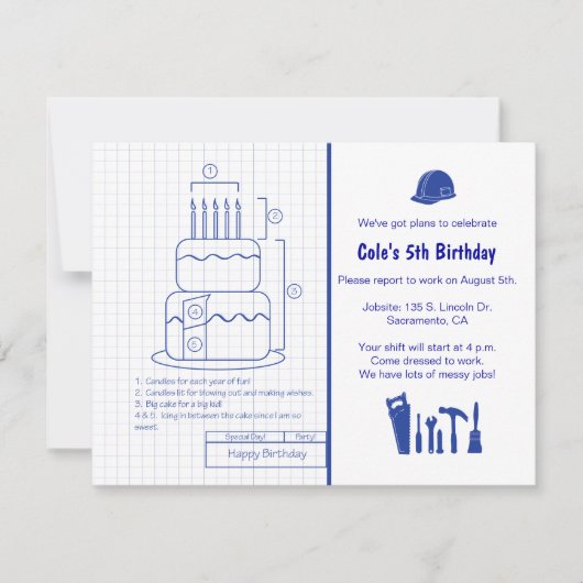 Blueprint Birthday Invitation Kaart (Voorkant)