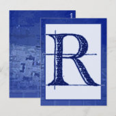 Blueprint Letter "R" Typography Banner Kaart (Voorkant / Achterkant)