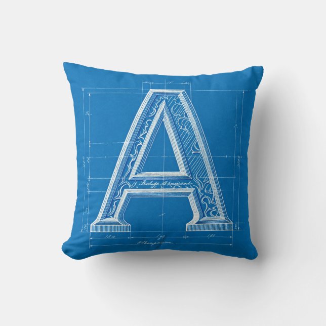 Blueprint Monogram Letter A Kussen (Voorkant)