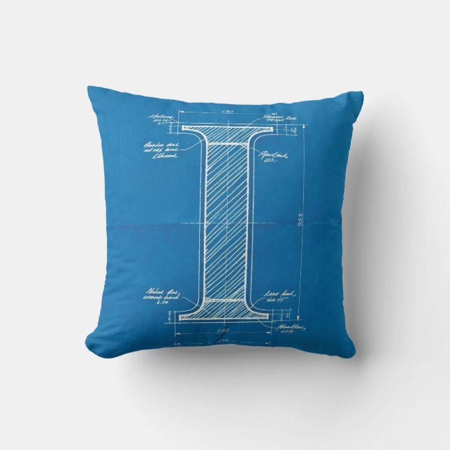 Blueprint Monogram Letter I Kussen (Voorkant)