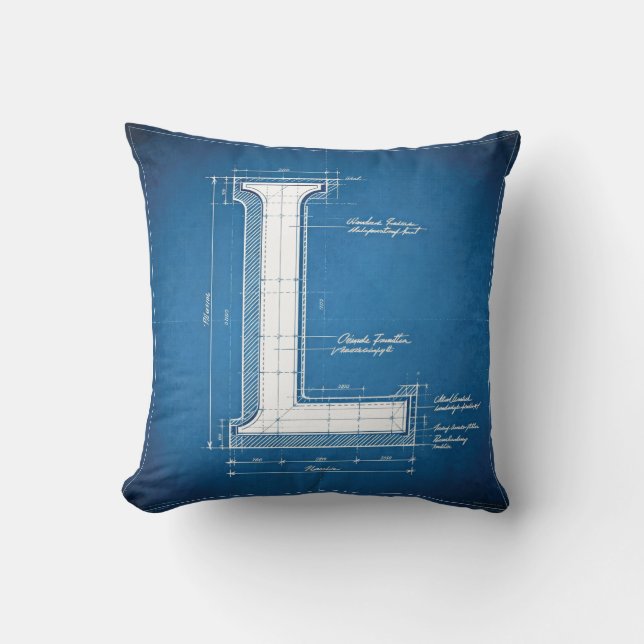 Blueprint Monogram Letter L Kussen (Voorkant)