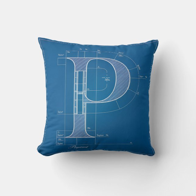 Blueprint Monogram Letter P Kussen (Voorkant)