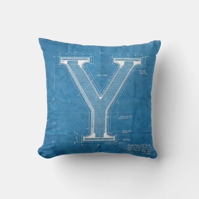 Blueprint Monogram Letter Y Kussen (Voorkant)