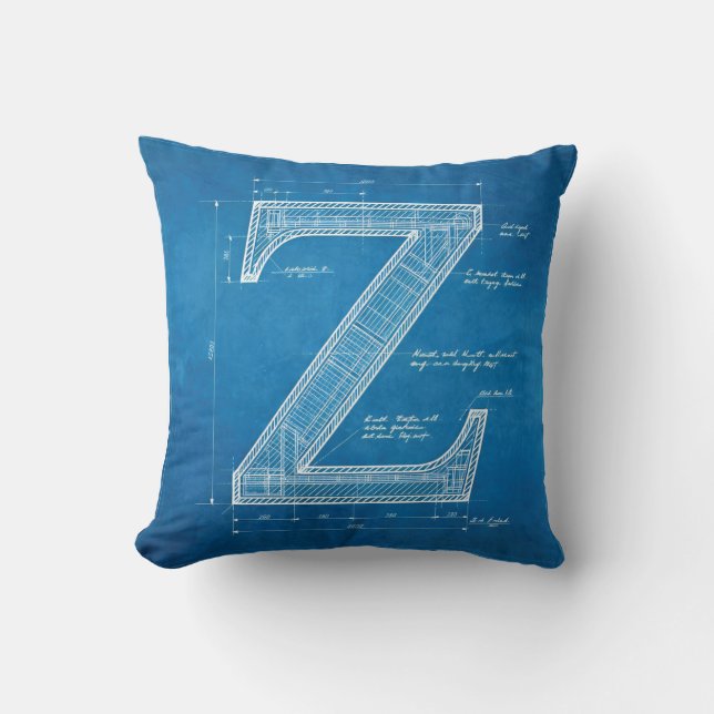 Blueprint Monogram Letter Z Kussen (Voorkant)