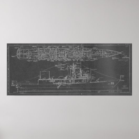 Blueprint of USS Rodney M. Davis FFG-60 Poster (Voorkant)