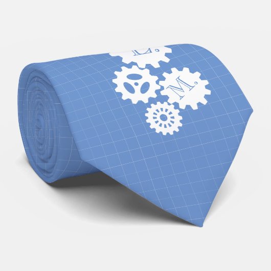Blueprint Style Engineer Monogram Skyblue Stropdas (Opgerold)