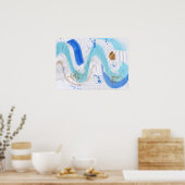 Blues 030 Abstract Waterverf getextureerd papier Poster (Keuken)