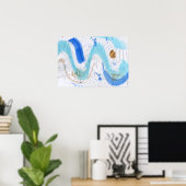 Blues 030 Abstract Waterverf getextureerd papier Poster (Thuiskantoor)