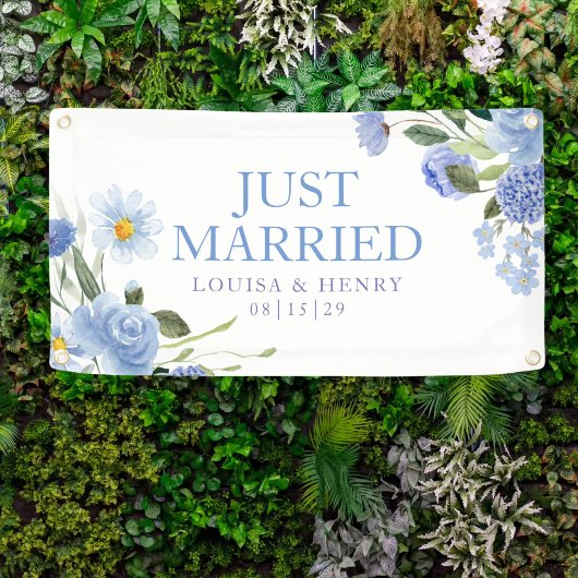 Blues 2 Flowers Just Married Car Banner