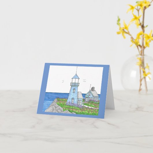 Blues de phare; carte de note pliée; bleu foncé (Fleur jaune)