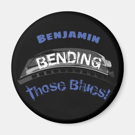 Blues harmonica player buending humor musicus magneet (Voorkant)