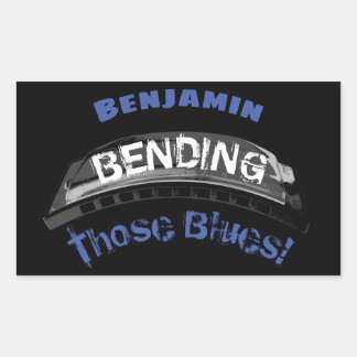 Blues harmonica player buending humor musicus rechthoekige sticker