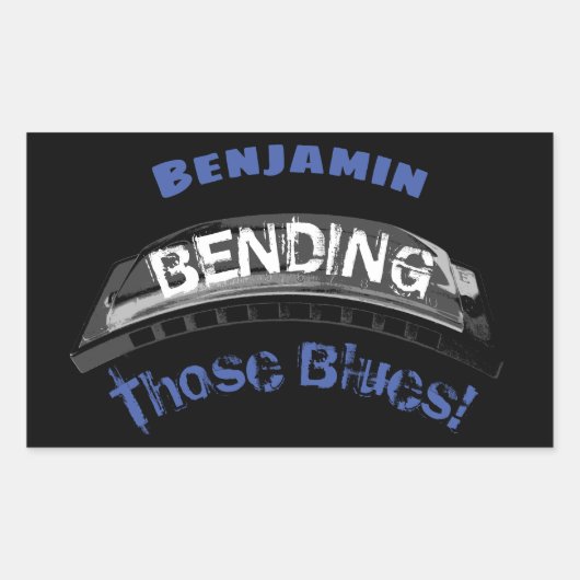 Blues harmonica player buending humor musicus rechthoekige sticker (Voorkant)