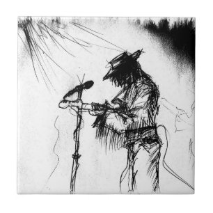 Blues Music Guitar Player en Band in Stage Tegeltje