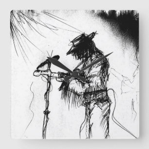 Blues Music Guitar Player en Band in Stage Vierkante Klok