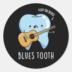 Blues Tooth Funny Dental Music Pun Dark BG Ronde Sticker