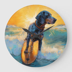 Bluetick Coonhound Beach Surfen schilderij Grote Klok