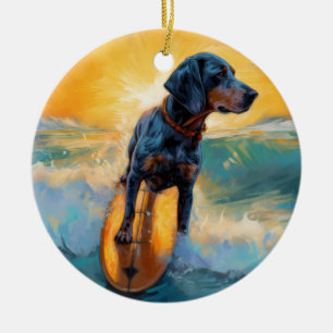 Bluetick Coonhound Beach Surfen schilderij Keramisch Ornament