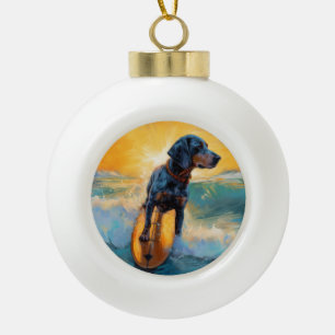 Bluetick Coonhound Beach Surfen schilderij Keramische Bal Ornament