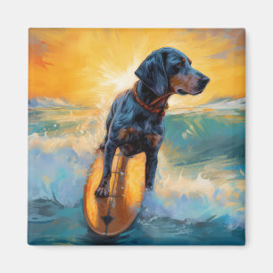 Bluetick Coonhound Beach Surfen schilderij Magneet