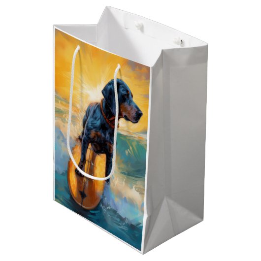 Bluetick Coonhound Beach Surfen schilderij Medium Cadeauzakje (Voorkant Gekanteld)