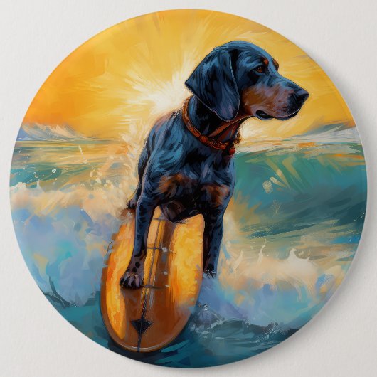 Bluetick Coonhound Beach Surfen schilderij Ronde Button 6,0 Cm (Voorkant)