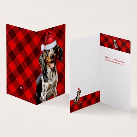 Bluetick Coonhound Christmas Dog Red Buffalo Plaid Kaart (Binnen en buitenkant)