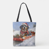 Bluetick Coonhound Dog in Sledge Christmas Draagtas (Achterkant)