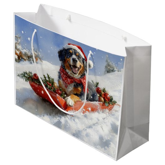 Bluetick Coonhound Dog in Sledge Christmas Groot Cadeauzakje (Achterkant Gekanteld)