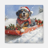 Bluetick Coonhound Dog in Sledge Christmas Magneet (Voorkant)