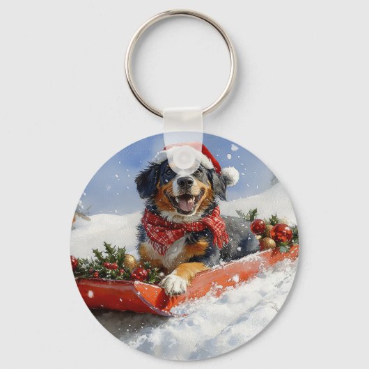 Bluetick Coonhound Dog in Sledge Christmas Sleutelhanger (Voorkant)