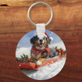 Bluetick Coonhound Dog in Sledge Christmas Sleutelhanger (Achterkant)