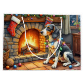 Bluetick Coonhound Fireplace with Christmas Lights Groot Cadeauzakje (Achterkant)