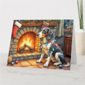Bluetick Coonhound Fireplace with Christmas Lights Kaart (Voorkant)