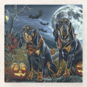 Bluetick Coonhound Halloween Griezelig Glazen Onderzetter