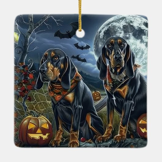 Bluetick Coonhound Halloween Spooky Keramisch Ornament (Achterkant)