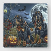 Bluetick Coonhound Halloween Spooky Vierkante Klok (Voorkant)