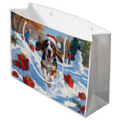 Bluetick Coonhound Hardlopen in de sneeuw met Kers Groot Cadeauzakje (Achterkant Gekanteld)