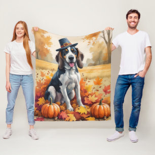 Bluetick Coonhound Herfstbladeren Thanksgiving Kun Fleece Deken