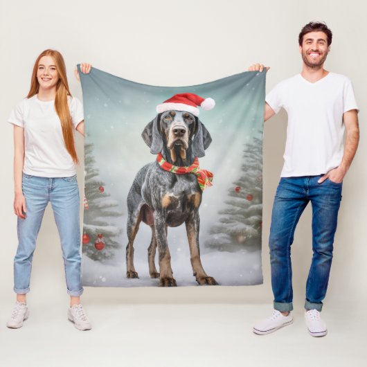 Bluetick Coonhound Hond in Sneeuw Kerstmis Fleece Deken (In situ)