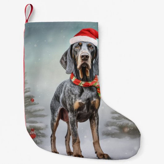 Bluetick Coonhound Hond in Sneeuw Kerstmis Kleine Kerstsok (Voorkant)