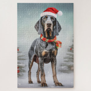 Bluetick Coonhound-hond in sneeuw Kerstmis Legpuzzel