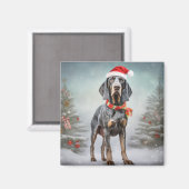 Bluetick Coonhound Hond in Sneeuw Kerstmis Magneet (Voorkant / Achterkant)