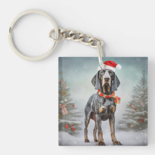 Bluetick Coonhound Hond in Sneeuw Kerstmis Sleutelhanger