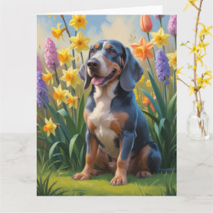 Bluetick Coonhound-hond lente bloemen schilderij Kaart